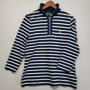 Lauren Ralph Lauren Top Womens Medium M Navy Blue White Striped Quarter Zip
